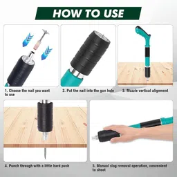 crazyabbs Manual Powder Actuated Fastener Nail Gun Tool Kit Safety Goggles Brushes, Springs, and 50 Nails Concrete, Steel, Wall Applications Corded & Cordless Nailer image 5