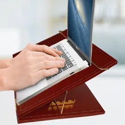 Goodwill Tech Adjustable Leather Laptop Table – Foldable Stand for Drawing, Writing & Work Leather-Tan-15x21 Inch Laptop Stand-picture-13