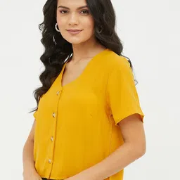 harpa Casual Regular Sleeves Solid Women Yellow Top image 3