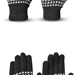 loom legacy Striped, Self Design, Printed Winter Men Gloves image 1