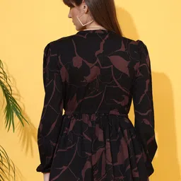 honky tonky Casual Bishop Sleeve Printed Women Black, Brown Top image 2