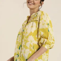 sanganer mart Party Regular Sleeves Printed Women Yellow Top-picture-21