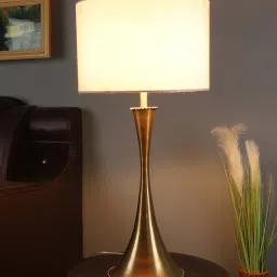 sapphire White Iron & Cloth Shade Table Lamp With Brass Base image 1
