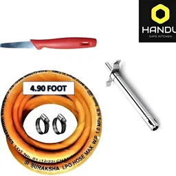 handu Indian Bharat Original 1.5 Meters Steel Wire Reinforced LPG Hose (Orange) with ISI Certified Use Gas Cylinder Regulator Lpg Hose Gas Pipe 3 Steel Wire Rubber Hose Pipe Original 1.5 Meters Steel Wire Reinforced LPG Hose (Orange) with ISI Certified Use Gas Cylinder Regulator Lpg Hose Gas Pipe 3 Steel Wire Rubber Hose Pipe Hose Pipe GG Hose Pipe image 1