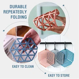 olwick Silicone Trivet Mats, Non-Slip and Heat Resistant Multipurpose Hot Pot Holders for Pans,Dish,Bowl, Drying Mat, Thick Countertop Mat (Blue Line) Polyvinyl Chloride Trivet image 2