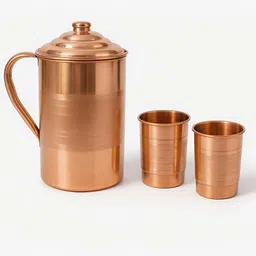tambaveda Pure Copper Water Jug Set with 2 Glass Health Benefit Drinkware | 2000 ml Jug Glass Set-picture-11