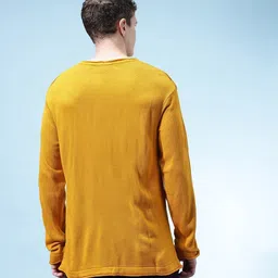 glitchez Men Solid Round Neck Yellow Sweater image 4