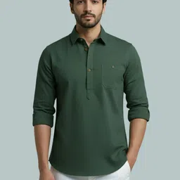 vashuqi Men Solid Cotton Blend A-line Kurta image 1