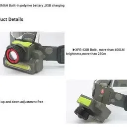 ecosky 4 XPE+COB Modes Led Rechargeable 2in1 cob headlight head Torch image 3