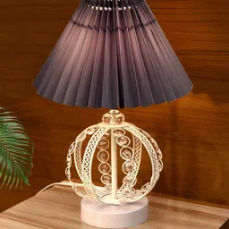 homesake Round Small Crystal Table Lamp,Bedside Nightstand Lamp,Desk Light,Grey Pleated Table Lamp-picture-28