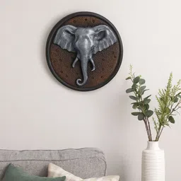 casacraft from pepperfry Ashnam Elephant Head Wall Art - Grey & Brown, 28.5cm image 1