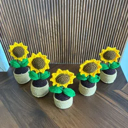 keensandcompany Handmade Crochet Sunflower Pot Yellow Sunflower Artificial Flower with Pot image 3