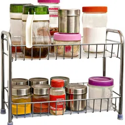kitchen shine Utensil Kitchen Rack 2 Layer Shelf for Kitchen | Space-Saving Countertop Organizer Rack Steel image 1
