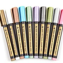 thr3e strokes STA 10 Colors Metallic Marker Pens for Rock Painting Medium Point Metallic Color Markers for Ceramic Glass Plastic Scrapbooking image 5
