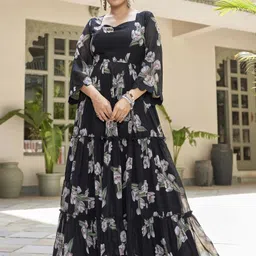 Floral Print Georgette Stitched Flared/A-line Gown-image-25