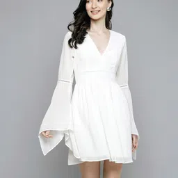 sassafras Women Skater White Knee Length Dress-picture-13