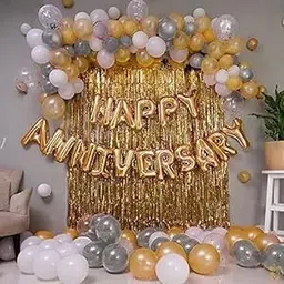 gaurik Solid Set of 63 PC - Gold, Silver and White for 1st, 25th, 50th anniversary decoration Balloon-picture-17