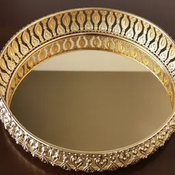 gma Elegant Round Decorative Metal Tray Iron Decorative Platter image 2