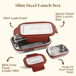 ivbox Slim-Pro Steel Airtight Leak-Proof Tiffin for Kids School, Office 2 Containers Lunch Box image 3