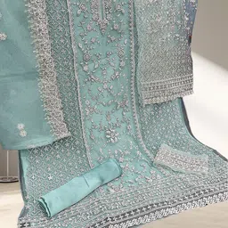 dealbazaars corporation Semi Stitched Net/Lace Salwar Suit Material Dyed, Embroidered, Embellished, Self Design image 4