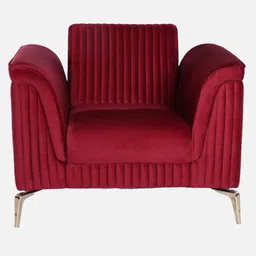 casacraft from pepperfry Brio Velvet Fabric 1 Seater Sofa in Textured Red Color image 4