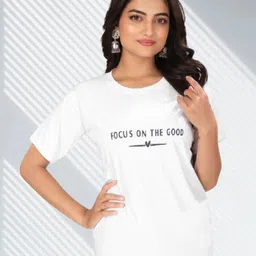 krishiv enterprise Women Printed V Neck Cotton Blend White T-Shirt-picture-18