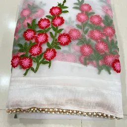 ladypotion Embroidered Gadwal Net Saree image 1