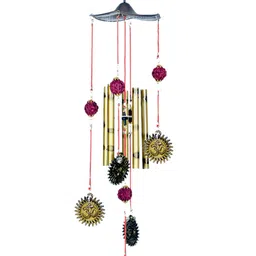 Lucky Antique Rudraksh Surya Om Wind Chimes for Positivity & Gifting Aluminium Windchime-image-7