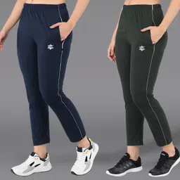 asdf Pack of 2 Women Solid Dark Blue, Dark Green Track Pants image 1