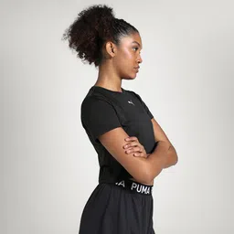 puma Women Solid Crew Neck Polyester Black T-Shirt image 2