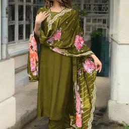 aarya etrhnic Women Cotton Silk Kurta Pant Dupatta Set-picture-17
