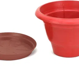 (Packof5)Red Plastic Round Pot Highly Durable PlantContainer with bottom plate Plant Container Set-image-35