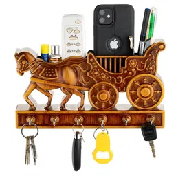 boxo Wooden Finish Rath (Horse Cart) Shape Key Holder | Wall Mounted Key Stand Wood Key Holder-picture-18