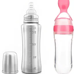 Baby Safe Silicone Squeeze Fresh Food Feeder Bottle with Food Dispensing Spoon - Food Grade Plastic, Silicone-image-10