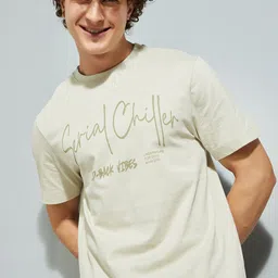 max URB_N Men Printed Round Neck Pure Cotton Beige T-Shirt-picture-12