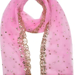 Net Embroidered Pink, Gold Women Dupatta-image-42