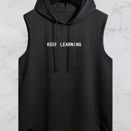 mundali Men Self Design Hooded Neck Polyester Black T-Shirt-picture-35