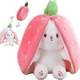 athravtoys Reversible Rabbit - Strawberry Bunny Soft Toy With Smiley Ball - 32 cm image 2