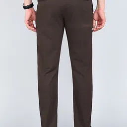 peter england Men Regular Fit Brown Cotton Blend Trousers image 4