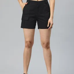 Solid Women Black Cargo Shorts-image-27