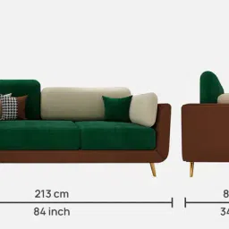 casacraft from pepperfry Montez Velvet 3 Seater Sofa in Green & Beige Colour image 2