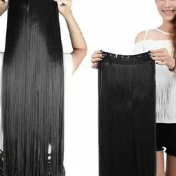 lebene 5 Clip Based Synthetic Fiber Extension For Girls and Women (Black ,24 Inches) Hair Extension-picture-12