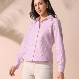 dl woman Women Regular Fit Striped Spread Collar Casual Shirt image 2