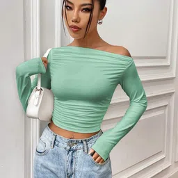 kotty Casual Dolman Sleeve Solid Women Green Top image 3