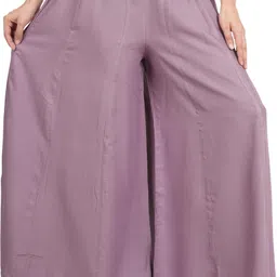 Women Flared Purple Viscose Rayon Trousers-image-20