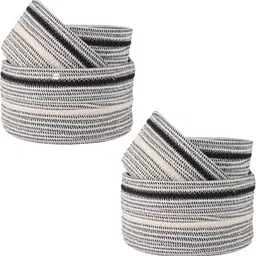 homestic Cotton (Set of 6) Aesthetic Foldable Rope Basket for Storage | GM-29-GRY | Grey + White Storage Basket-picture-24