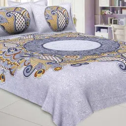 jaipur fabric Grey Traditional 280 TC Cotton Blend Queen Sized Bed Sheets with 2 Pillow Covers-picture-15
