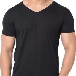 jb jagoboy Men Solid V Neck Cotton Blend Black T-Shirt-picture-22