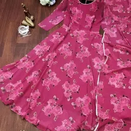mbi creation Floral Print Crepe, Georgette Stitched Anarkali Gown-picture-29