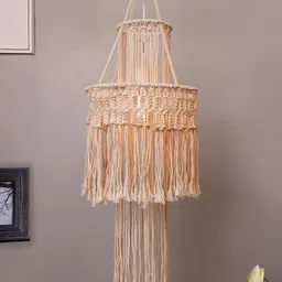 homesake Macrame Lamp Shade Boho Hanging Pendant Light Cover,Handmade Woven Bohemian Decoration Chandelier Shade for Modern Office Bedroom Living Room Nursery Dorm, E27, 2 Layer Pendants Ceiling Lamp-picture-13